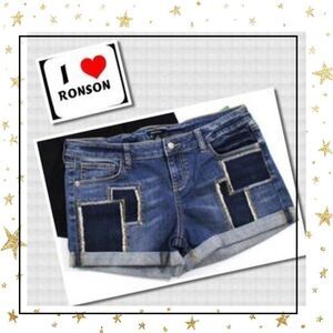 I Love Ronson Blue Patch Distressed Denim Shorts 2